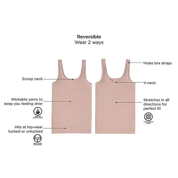 Members Mark Womens Seamless Reversible Cami 2-Pack Adobe Rose Size L - Picture 4 of 7